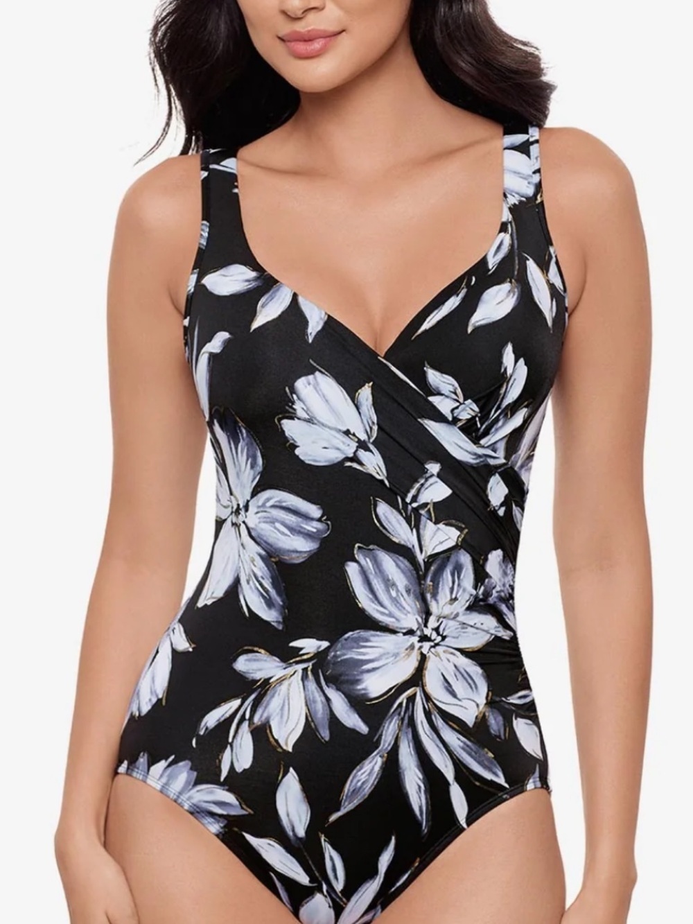 Miraclesuit Black Swimdress with White Floral Accents 14